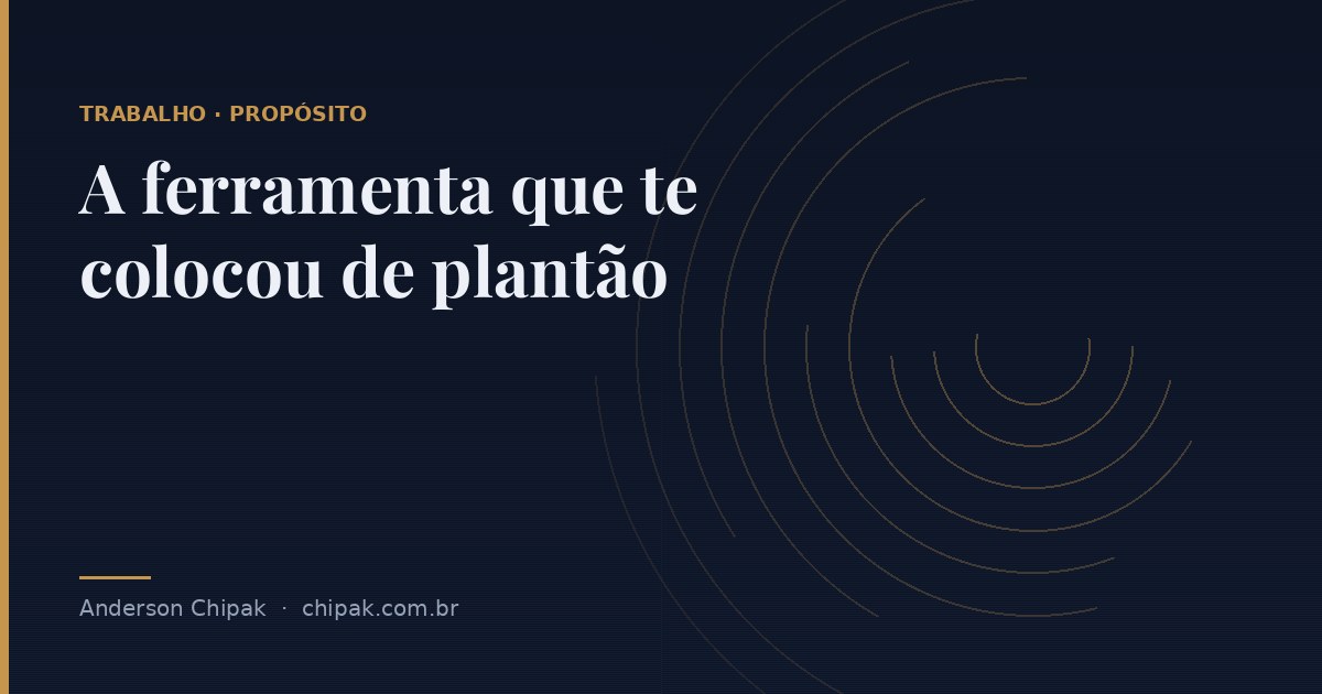Capa do artigo “A ferramenta que te colocou de plantão”, com o título sobre fundo escuro e grafismo geométrico