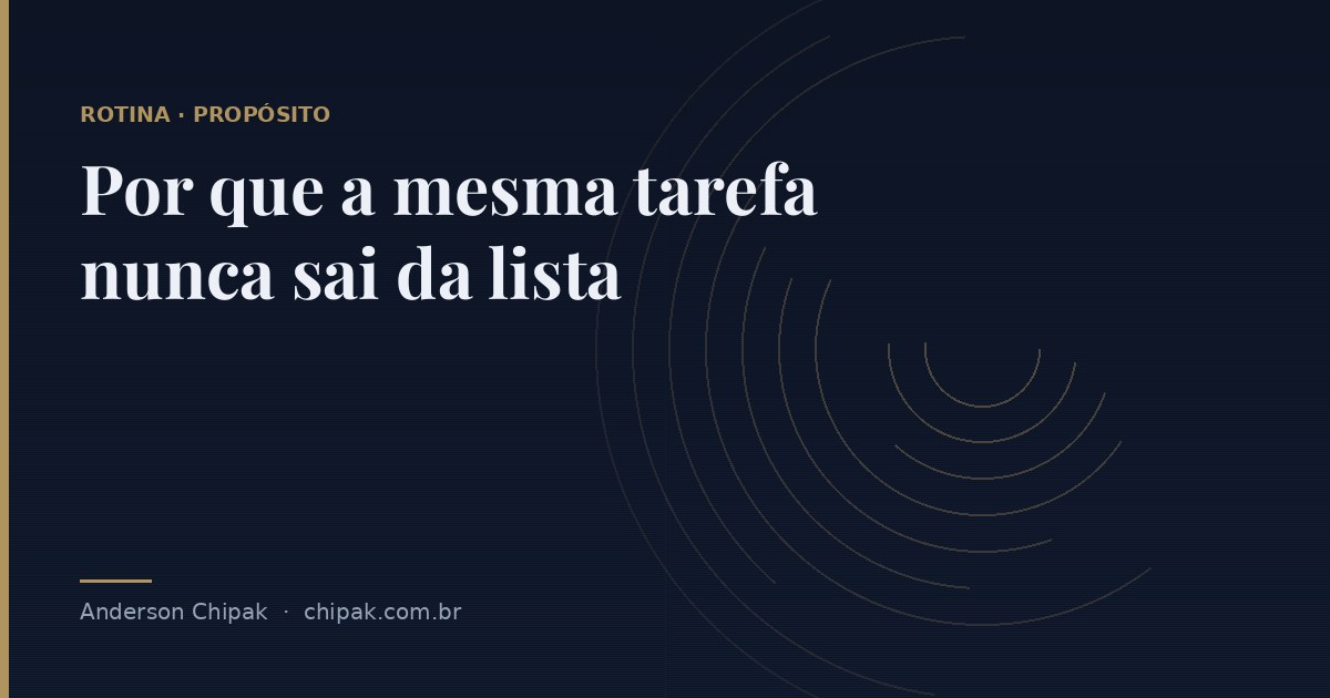 Capa do artigo “Por que a mesma tarefa nunca sai da lista”, com o título sobre fundo escuro e grafismo geométrico