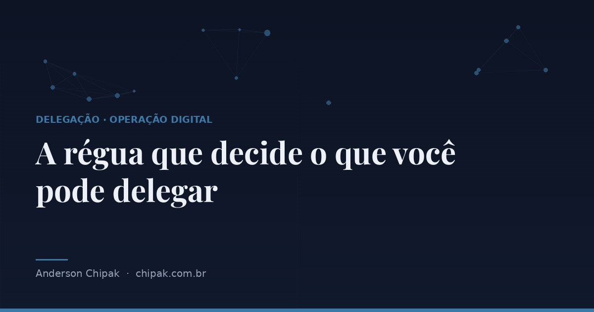 Capa do artigo “A régua que decide o que você pode delegar”, com o título sobre fundo escuro e grafismo geométrico