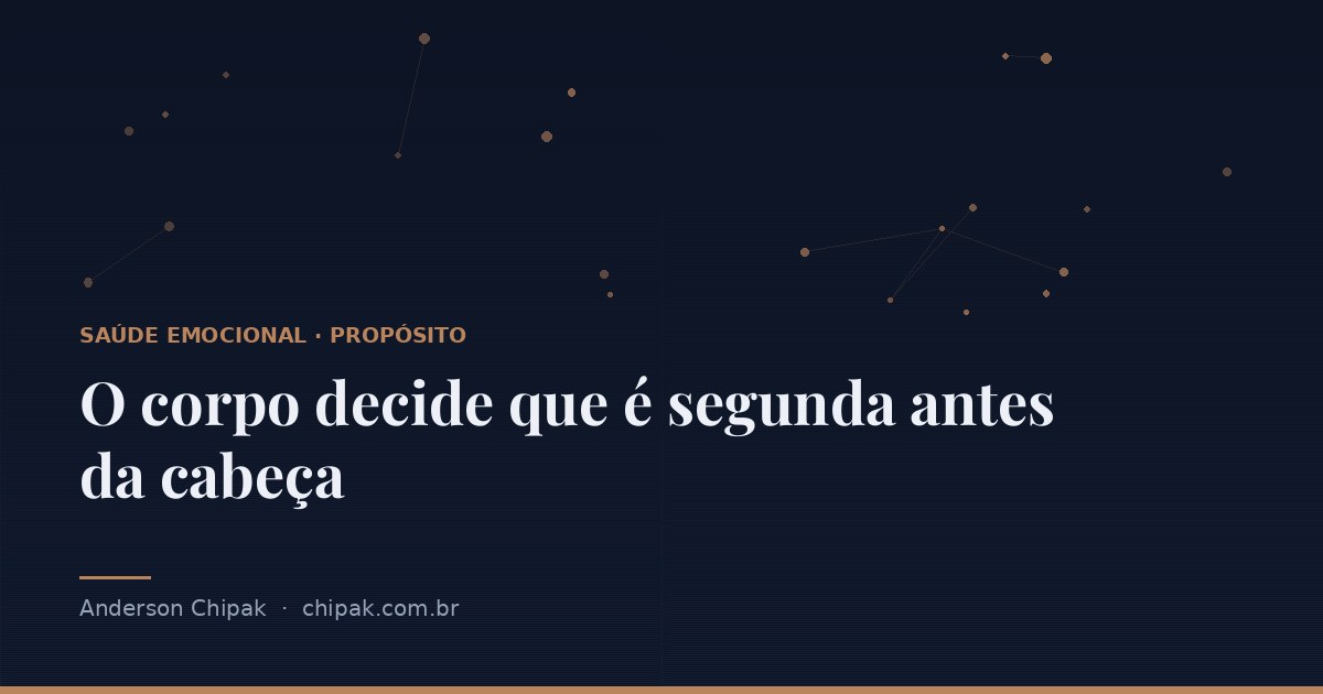 Capa do artigo “O corpo decide que é segunda antes da cabeça”, com o título sobre fundo escuro e grafismo geométrico