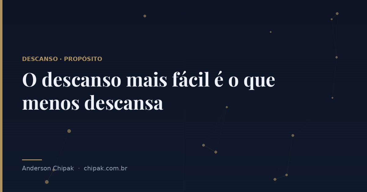 Capa do artigo “O descanso mais fácil é o que menos descansa”, com o título sobre fundo escuro e grafismo geométrico