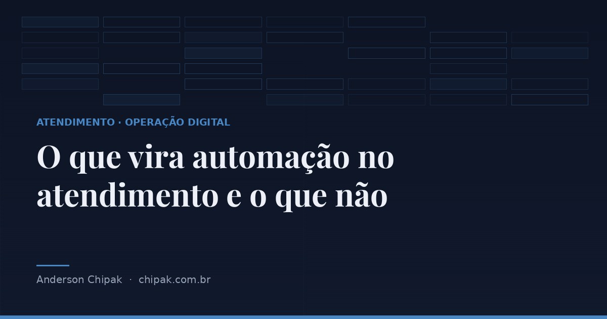 Capa do artigo “O que vira automação no atendimento e o que não”, com o título sobre fundo escuro e grafismo geométrico