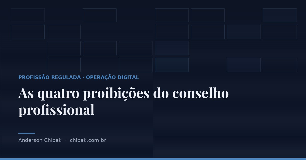 Capa do artigo “As quatro proibições do conselho profissional”, com o título sobre fundo escuro e grafismo geométrico