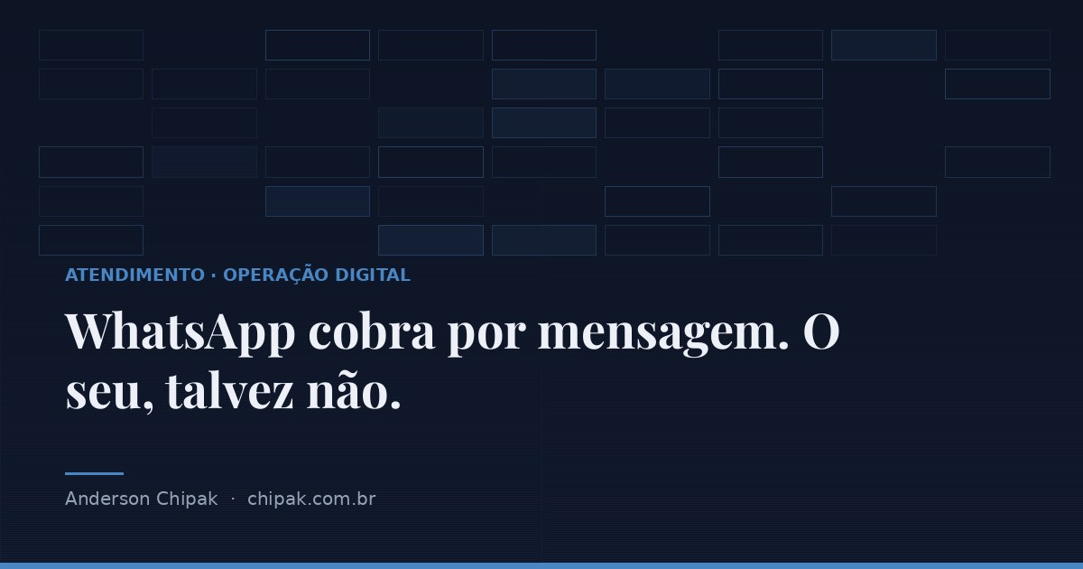Capa do artigo “WhatsApp cobra por mensagem. O seu, talvez não.”, com o título sobre fundo escuro e grafismo geométrico