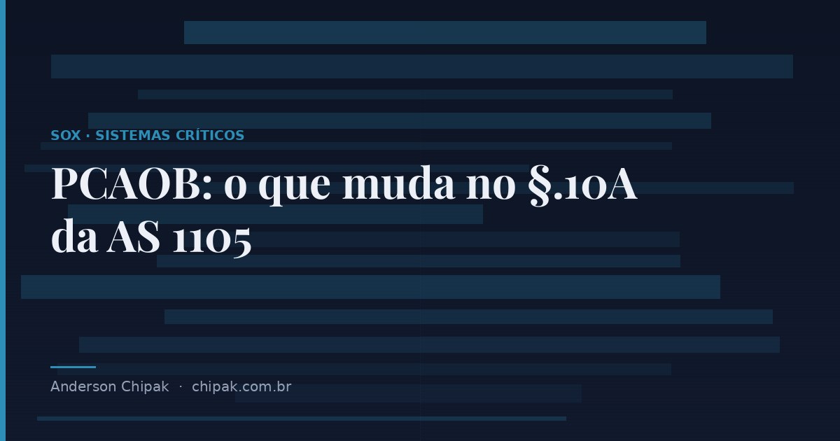 Capa do artigo “PCAOB: o que muda no §.10A da AS 1105”, com o título sobre fundo escuro e grafismo geométrico