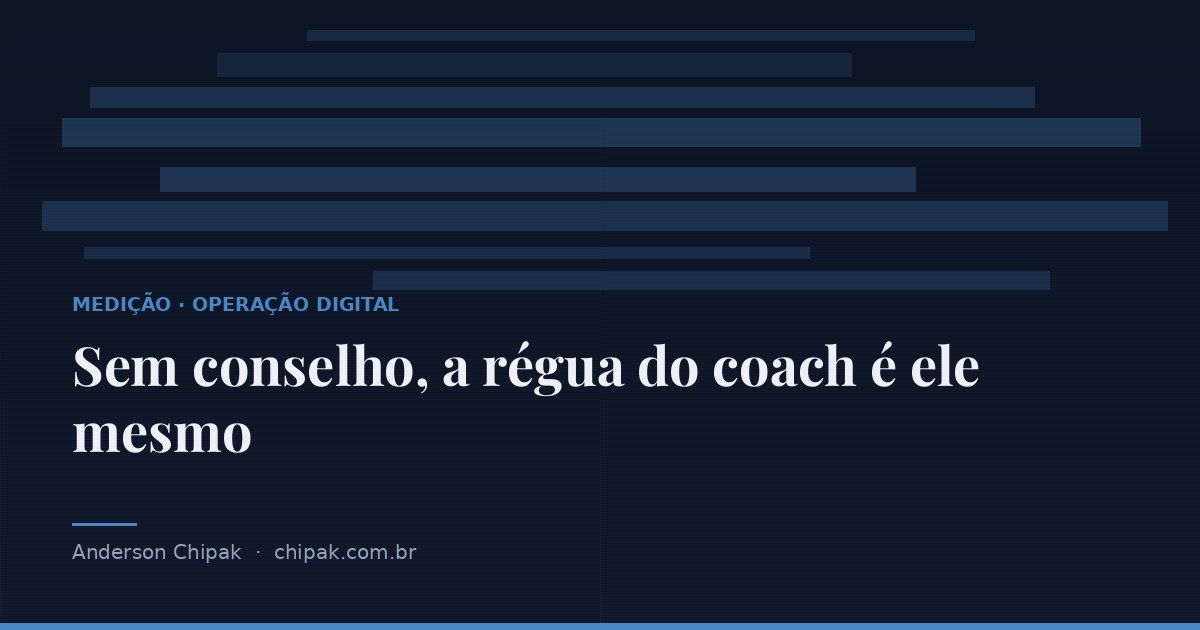 Capa do artigo “Sem conselho, a régua do coach é ele mesmo”, com o título sobre fundo escuro e grafismo geométrico