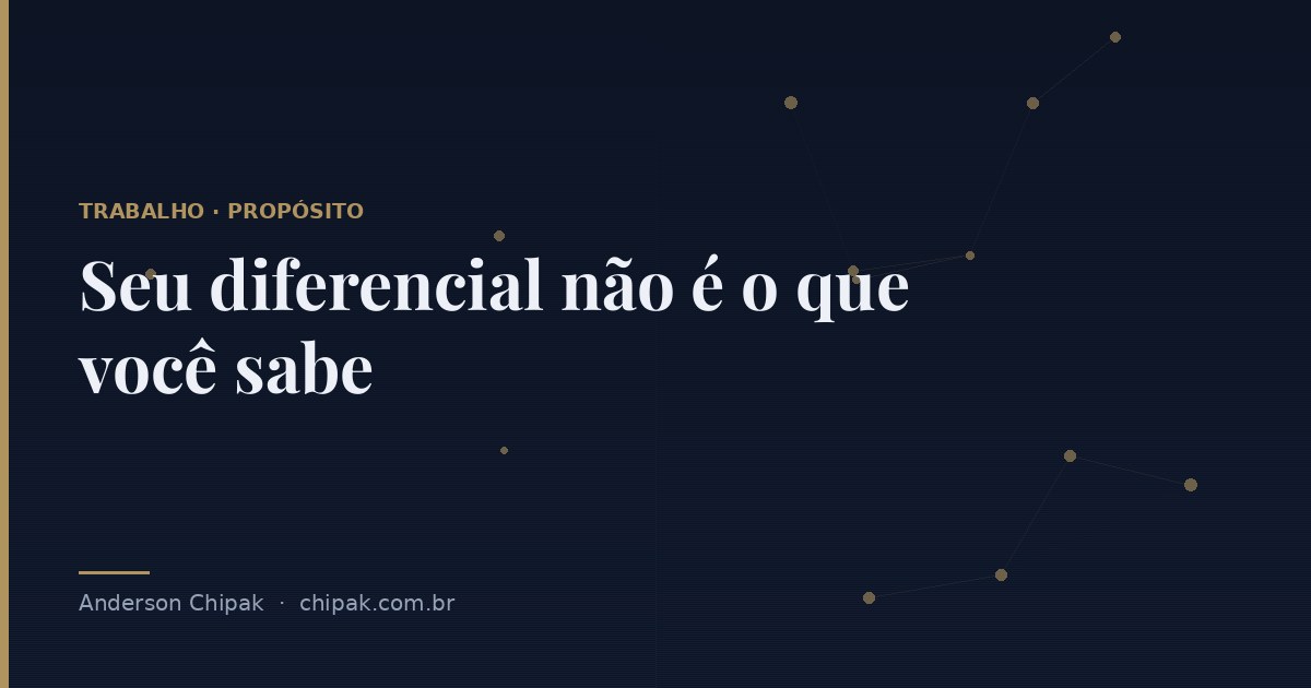 Capa do artigo “Seu diferencial não é o que você sabe”, com o título sobre fundo escuro e grafismo geométrico