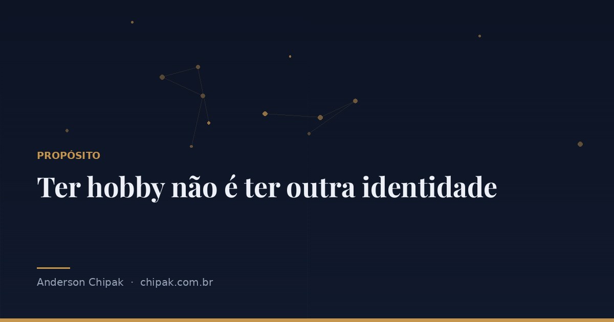 Capa do artigo “Ter hobby não é ter outra identidade”, com o título sobre fundo escuro e grafismo geométrico