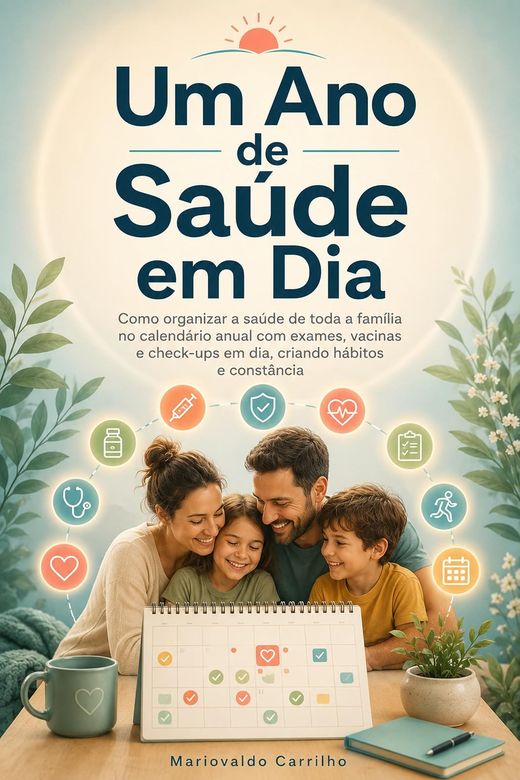 Capa do livro Um Ano de Saúde em Dia, de Mariovaldo Carrilho — sobre prevenção e saúde da família
