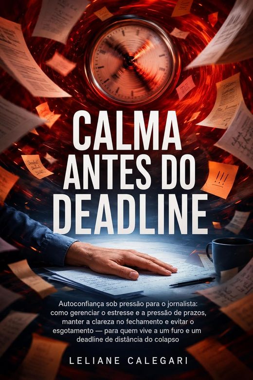 Capa do livro Calma Antes do Deadline, de Leliane Calegari — sobre estresse de prazo no jornalismo