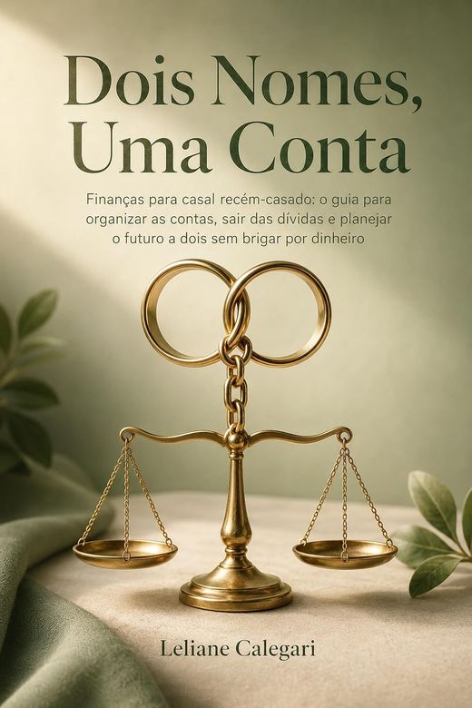 Capa do livro Dois Nomes, Uma Conta, de Leliane Calegari — sobre as finanças do casal recém-casado