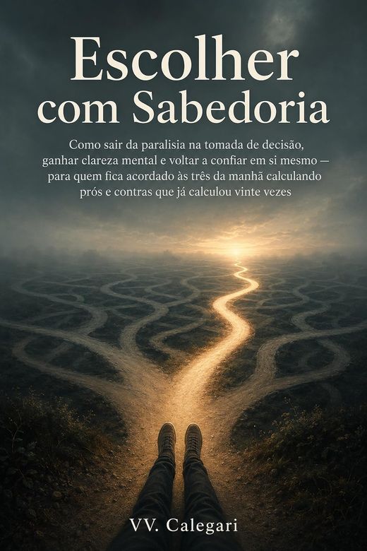 Capa do livro Escolher com Sabedoria, de V.V. Calegari — sobre paralisia de decisão e excesso de análise
