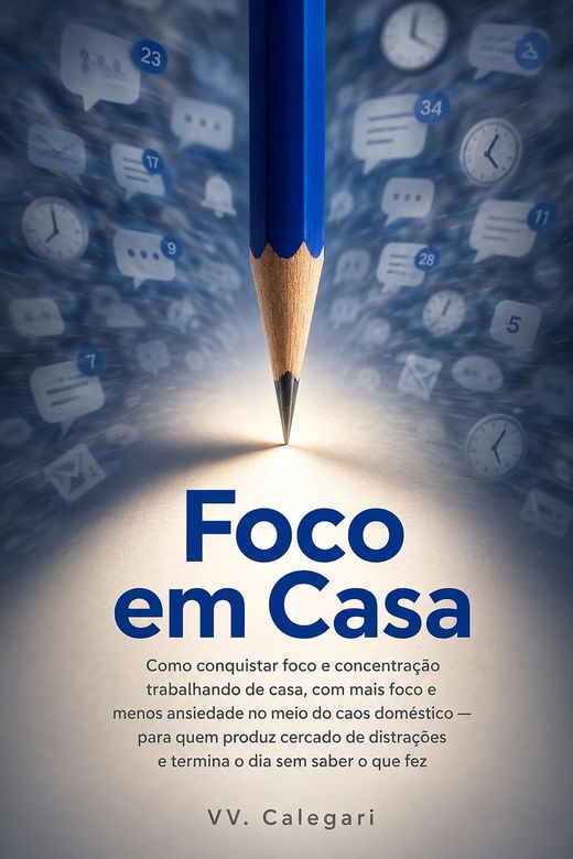 Capa do livro Foco em Casa, de V.V. Calegari — sobre concentração no trabalho dentro de casa