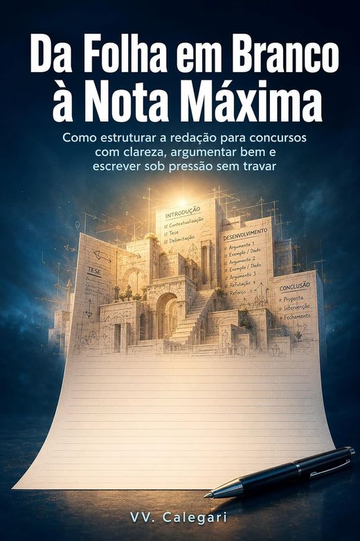 Capa do livro Da Folha em Branco à Nota Máxima, de V.V. Calegari — sobre redação para concursos