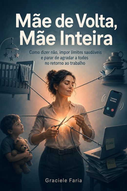 Capa do livro Mãe de Volta, Mãe Inteira, de Graciele Faria — sobre limites, culpa e sobrecarga materna