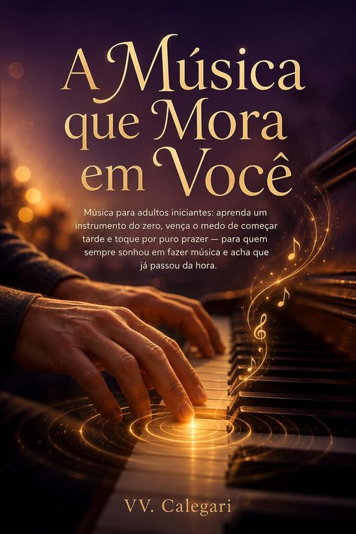 Capa do livro A Música que Mora em Você, de V.V. Calegari — sobre aprender um instrumento na vida adulta