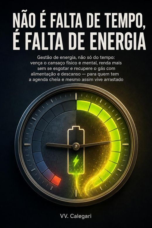 Capa do livro Não É Falta de Tempo, É Falta de Energia, de V.V. Calegari — sobre gestão de energia