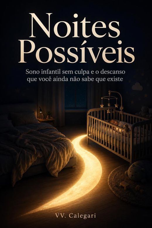 Capa do livro Noites Possíveis, de V.V. Calegari — sobre sono do bebê e o descanso de quem cuida
