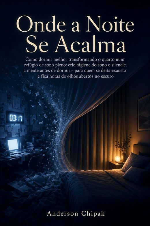 Capa do livro Onde a Noite Se Acalma, de Anderson Chipak — sobre insônia, ambiente do quarto e ritual de sono
