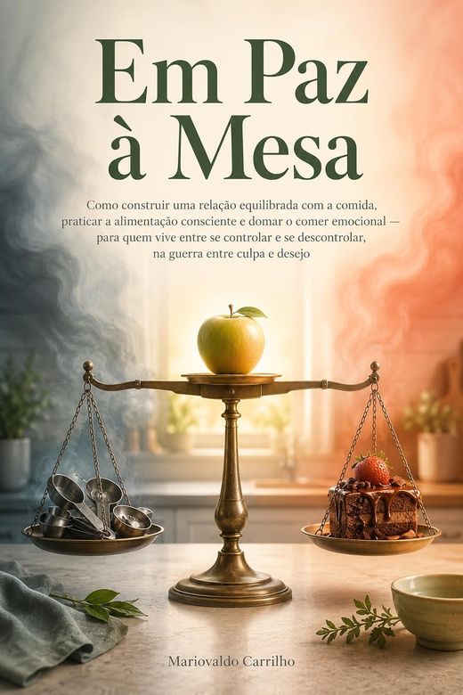 Capa do livro Em Paz à Mesa, de Mariovaldo Carrilho — sobre comer emocional e relação com a comida