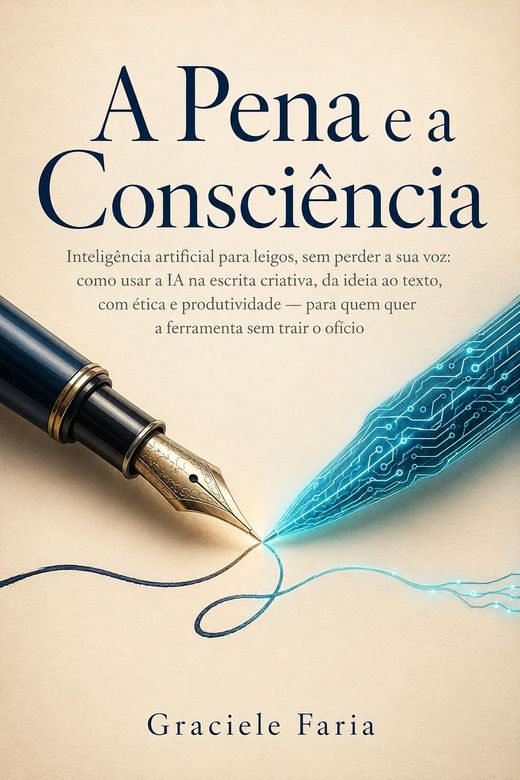 Capa do livro A Pena e a Consciência, de Graciele Faria — sobre IA, escrita criativa e ética
