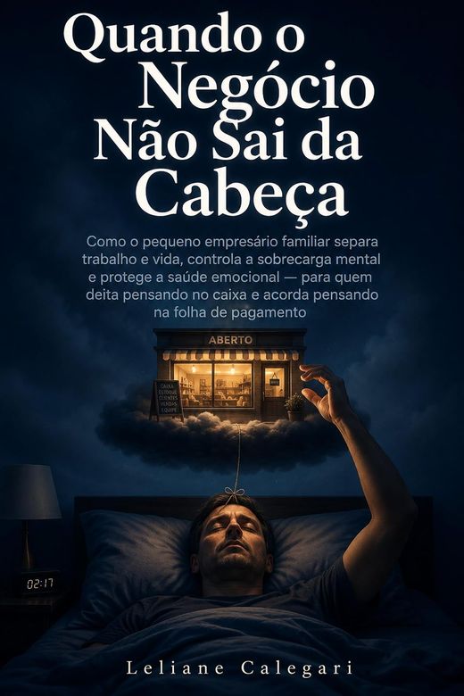 Capa do livro Quando o Negócio Não Sai da Cabeça, de Leliane Calegari — sobre empresa familiar e sobrecarga