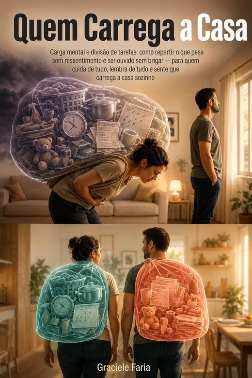 Capa do livro Quem Carrega a Casa, de Graciele Faria — sobre carga mental e divisão de tarefas