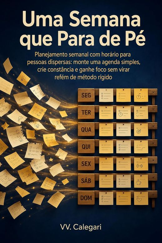 Capa do livro Uma Semana que Para de Pé, de V.V. Calegari — sobre planejamento semanal para mente dispersa
