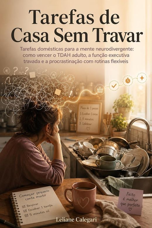Capa do livro Tarefas de Casa Sem Travar, de Leliane Calegari — sobre casa e mente neurodivergente