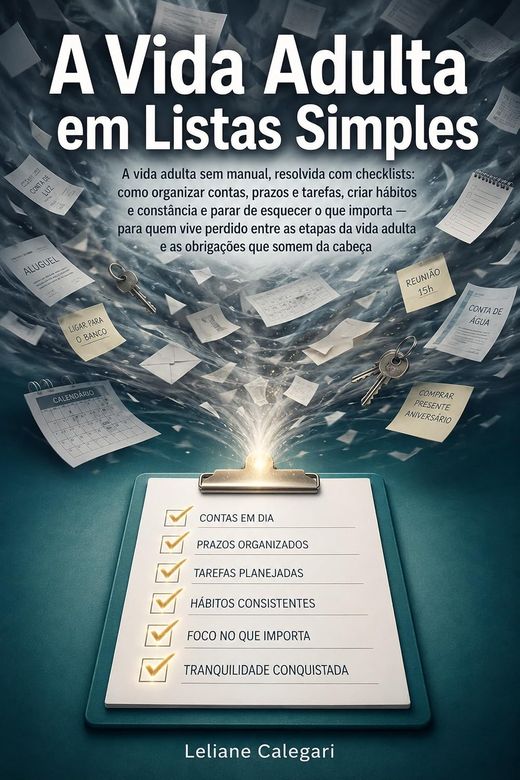 Capa do livro A Vida Adulta em Listas Simples, de Leliane Calegari — sobre organizar contas, prazos e rotina