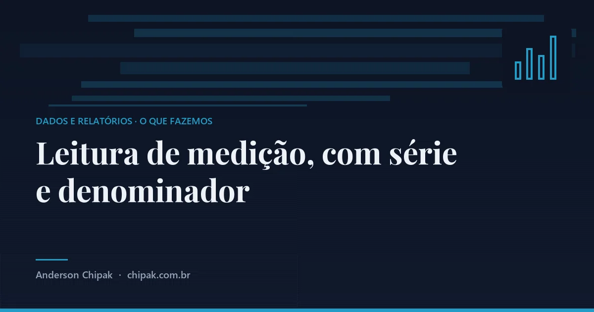 Leitura de medição, com série e denominador, da família dados e relatórios: Olhar o número junto com o histórico e com a base sobre a qual ele foi calculado, porque sem série histórica s
